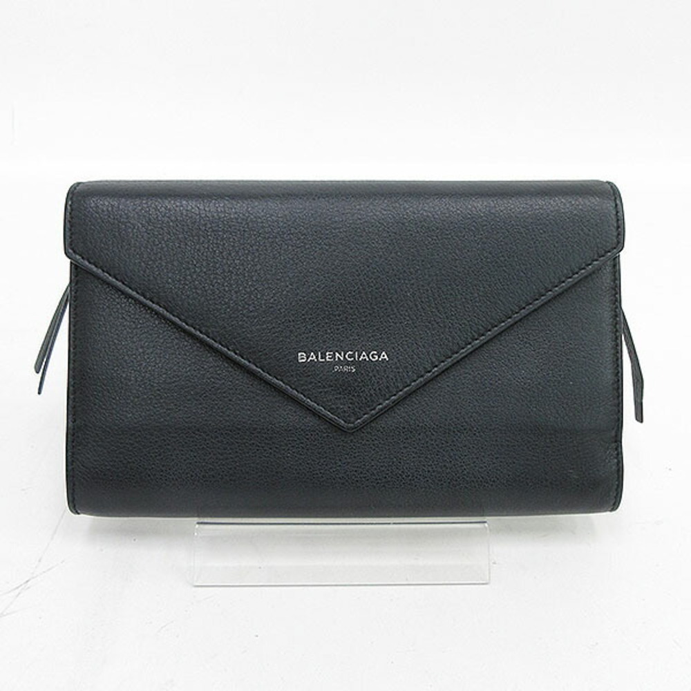 BALENCIAGA Paper Money Long Wallet Black Leather
